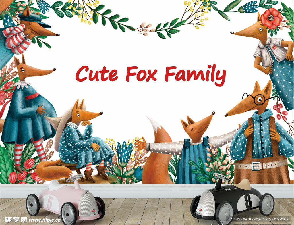 手绘狐狸背景墙