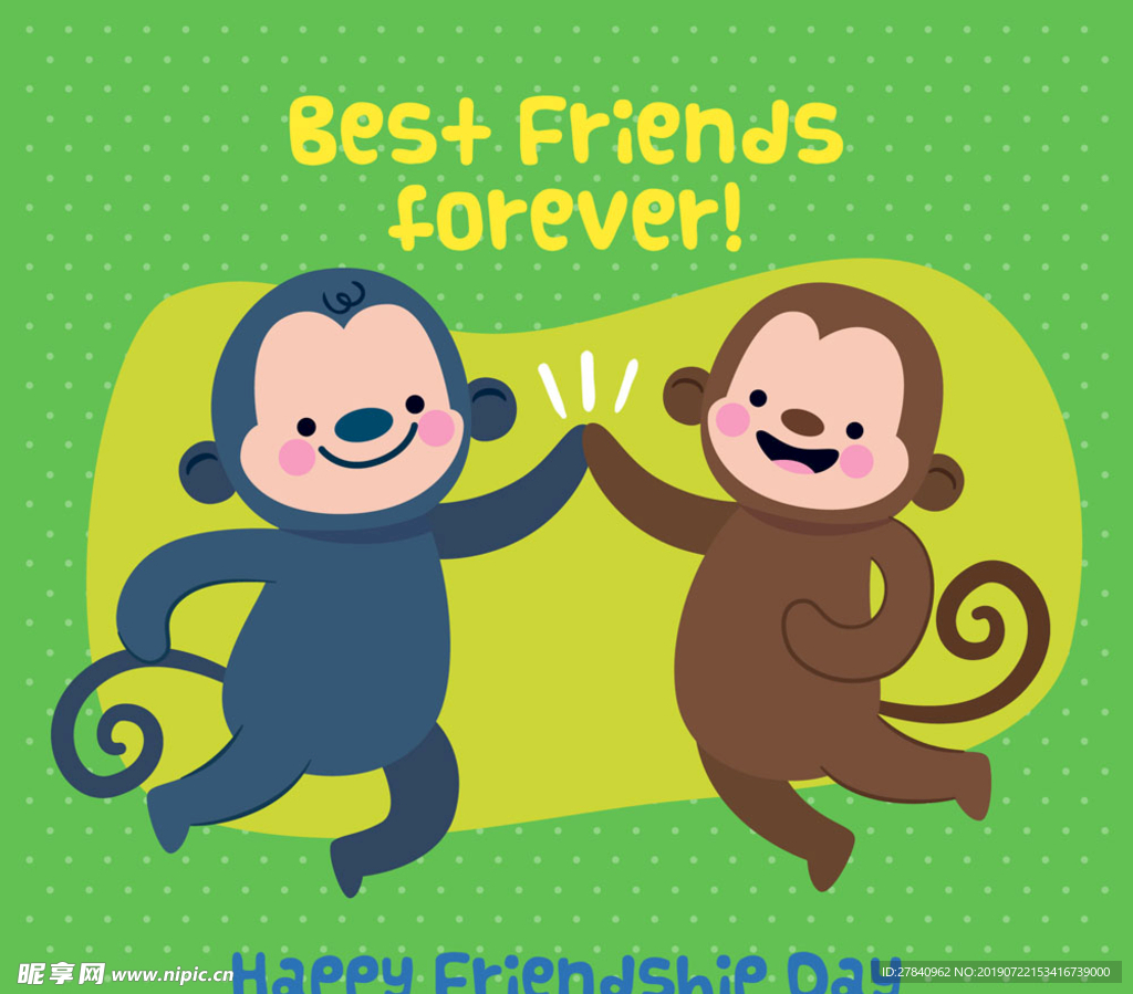 可爱国际友谊节2只猴子矢量素材