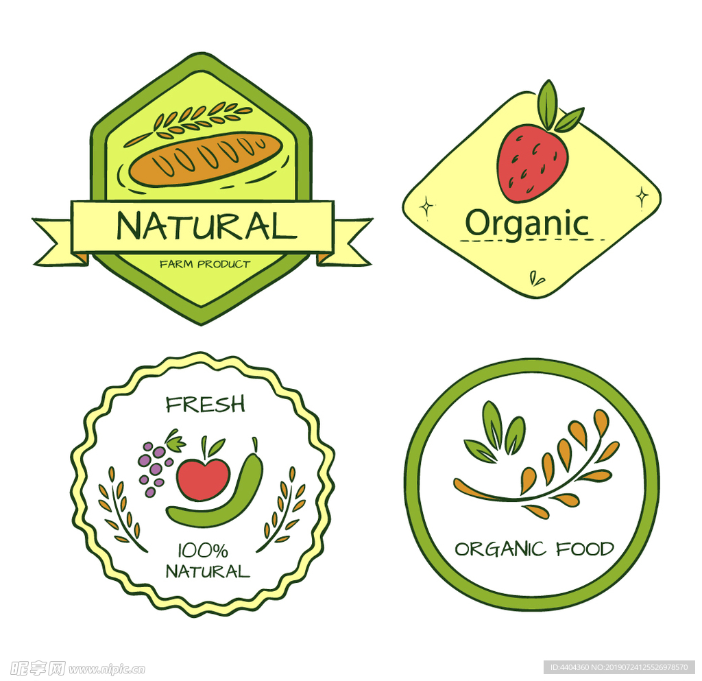 彩绘有机食品标签矢量