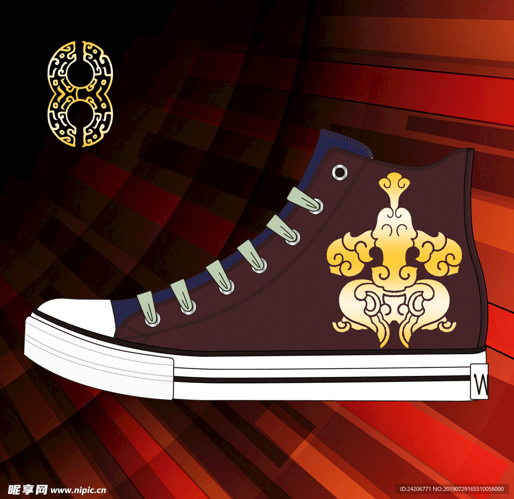 中国风高帮板鞋-古典图案19