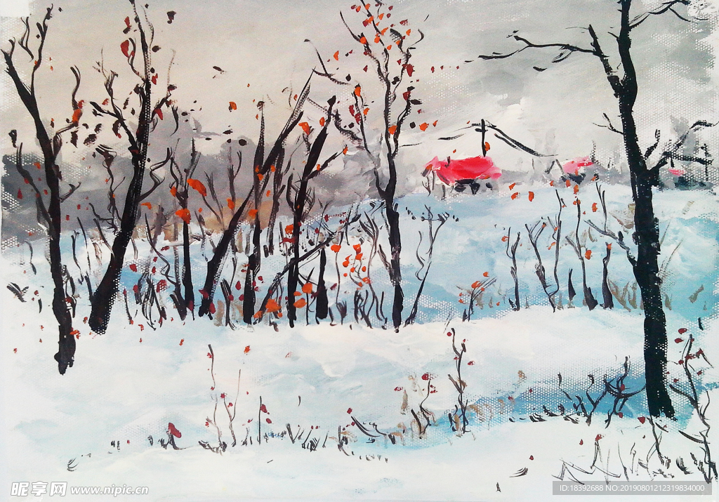 水粉风景——净月的冬