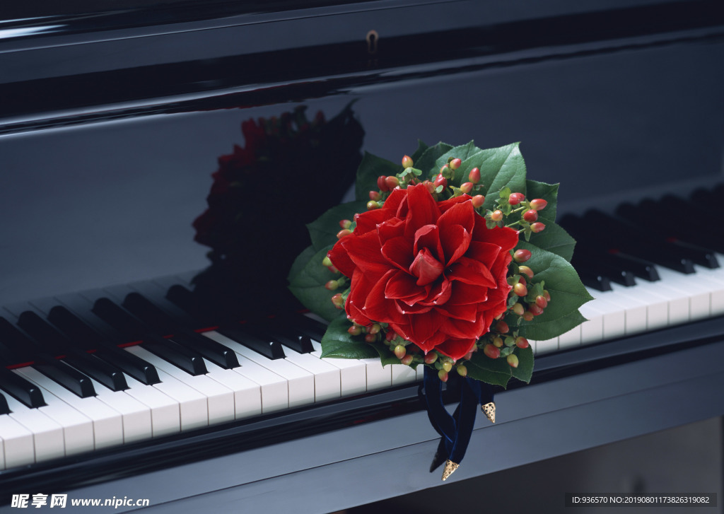 钢琴上的红花摄影