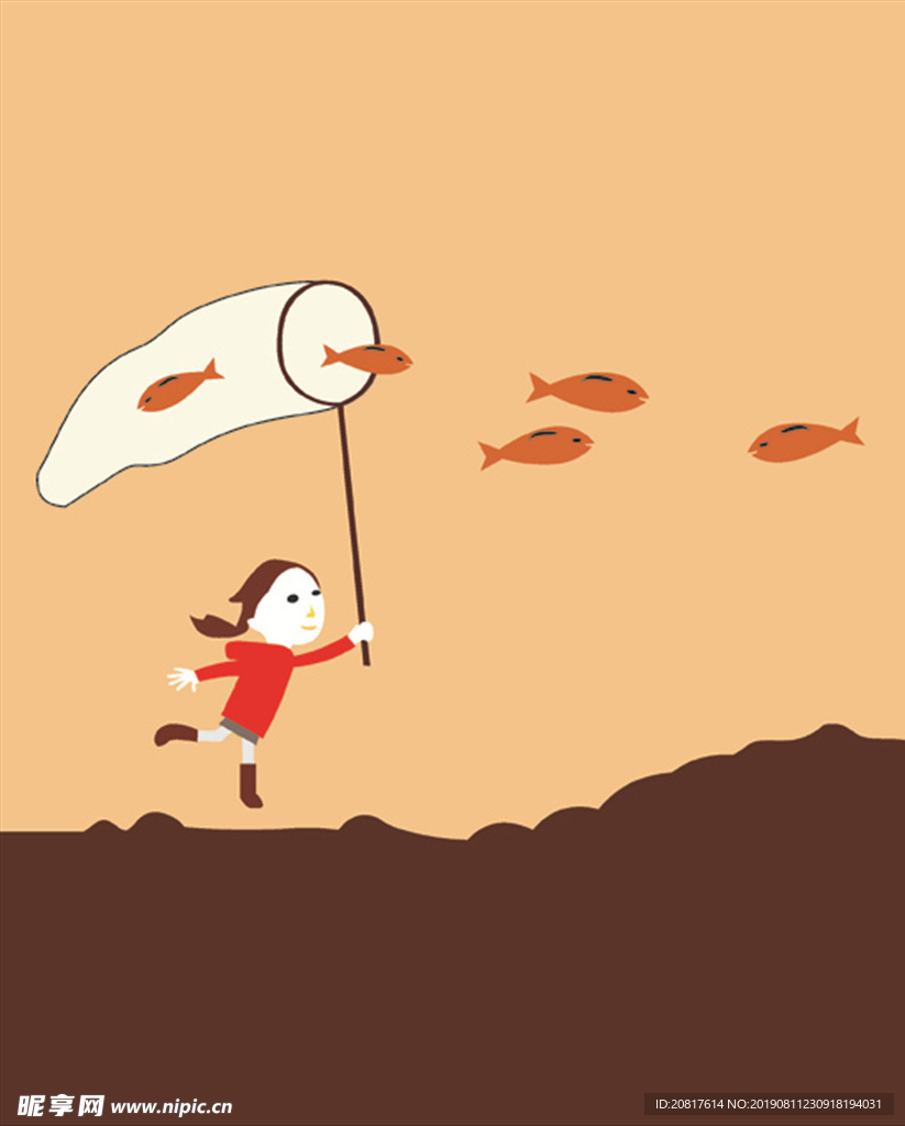 捕小鱼的小女孩