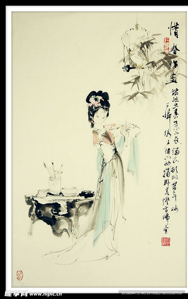 工笔水墨国画仕女图