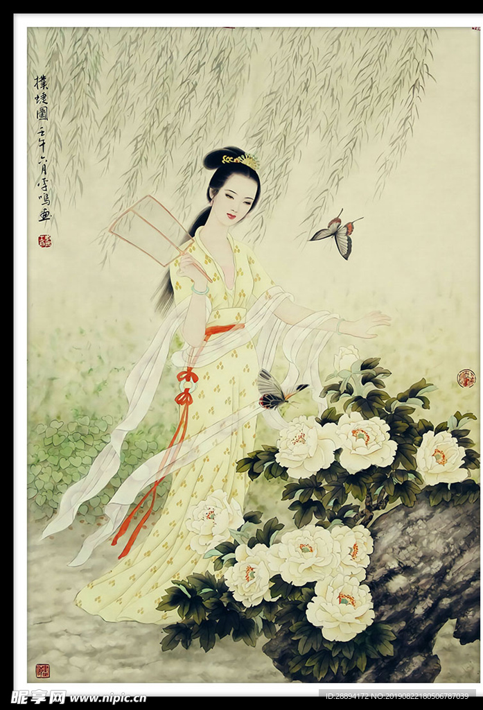 工笔水墨国画仕女图