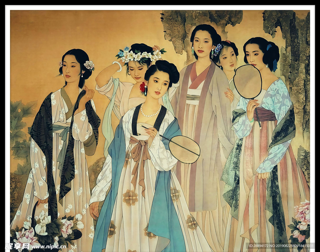 工笔水墨国画仕女图