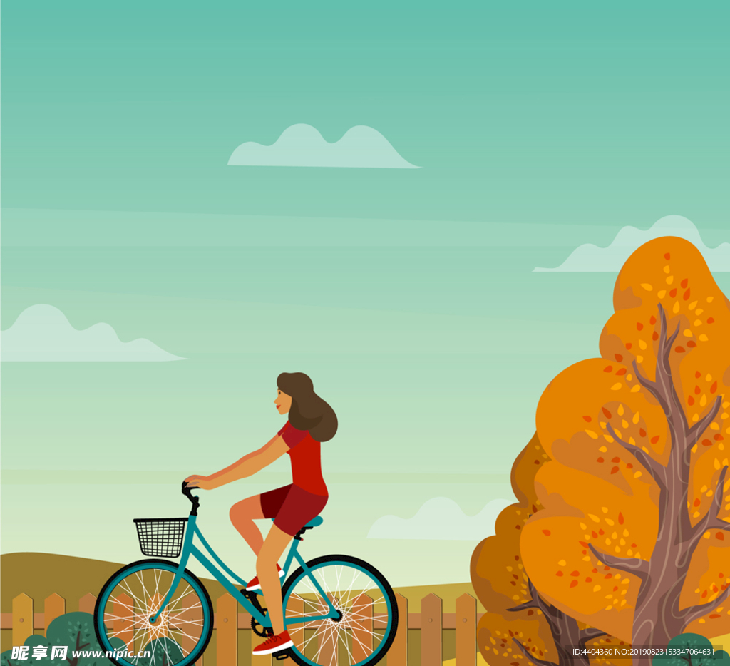创意秋季郊外骑单车的女子