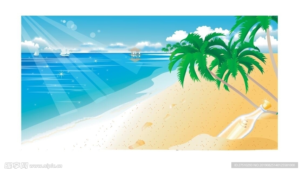 海边沙滩风景矢量图