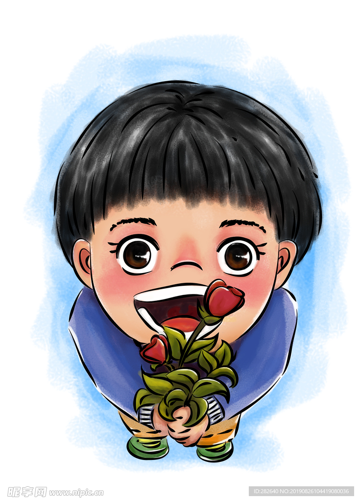 小男孩与玫瑰花