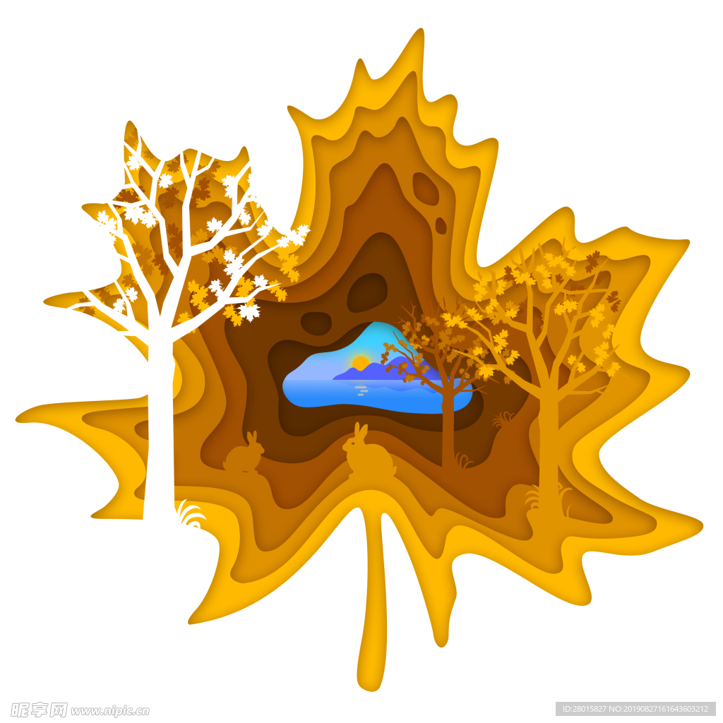 剪纸风梧桐树叶 插画