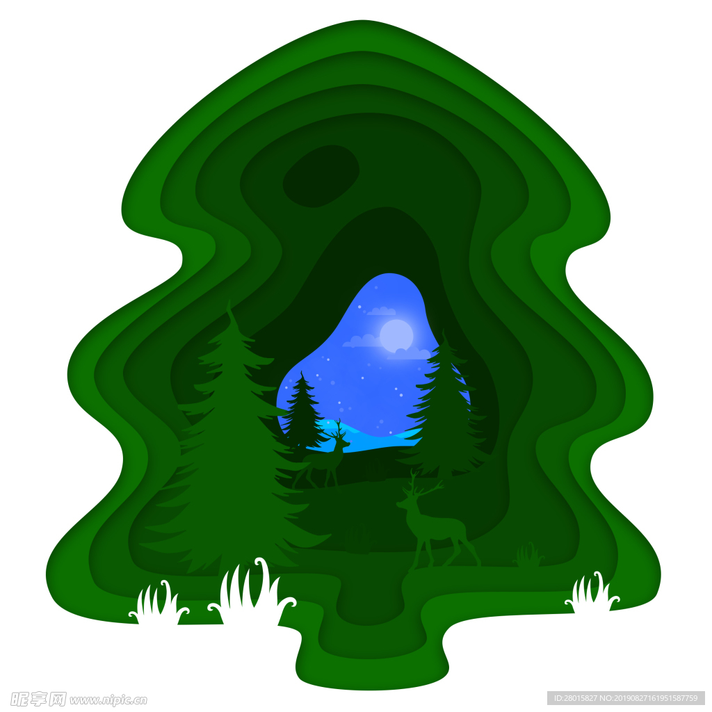 圣诞节平安夜剪纸插画