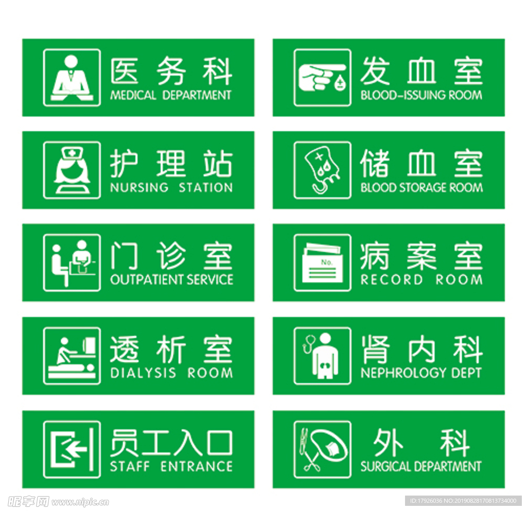 医院各科室标志标识