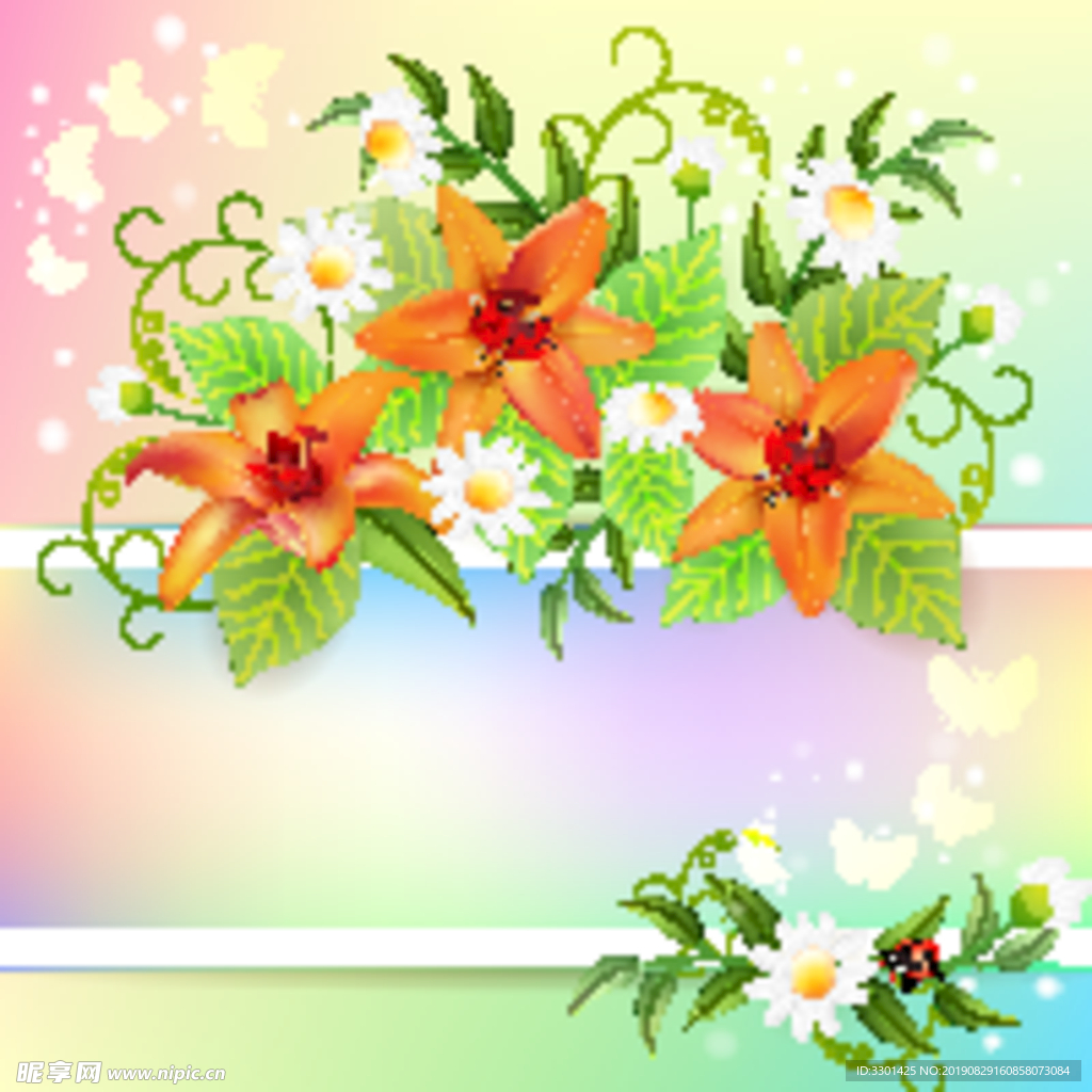 矢量装饰百合花纹