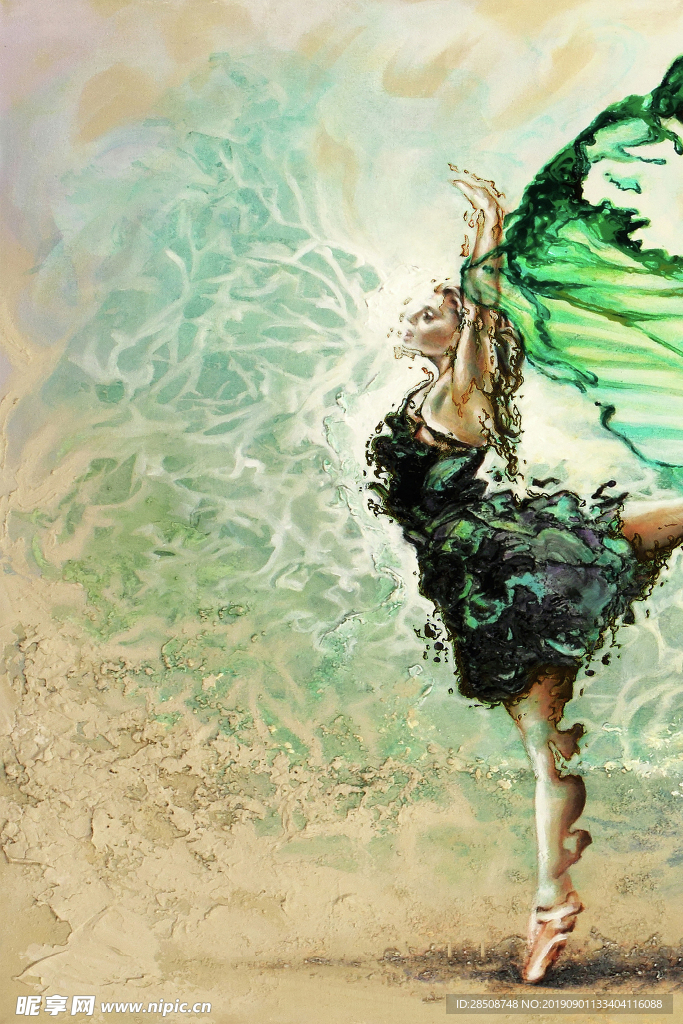 舞女蓝色裙子蝶舞三联画