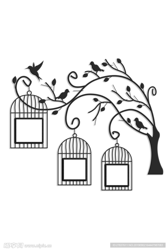 鸟笼树照片墙 铁艺 照片框