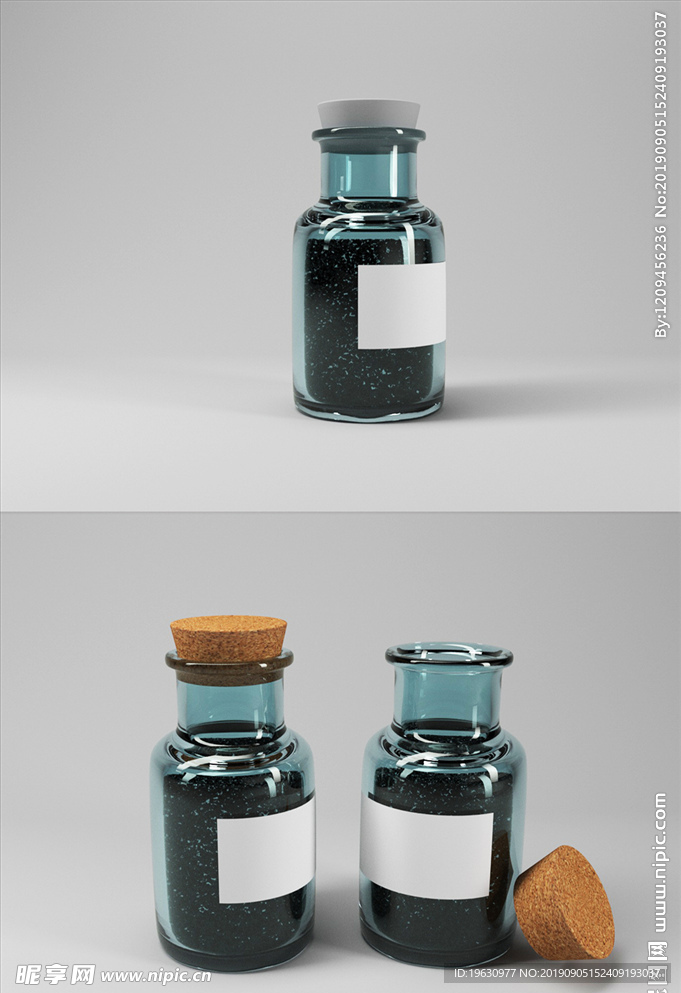 蓝色玻璃瓶C4D产品样机模型