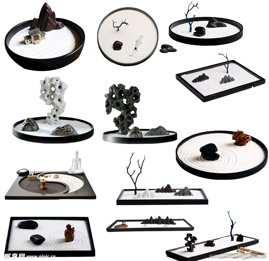 禅意沙盘盆景免抠