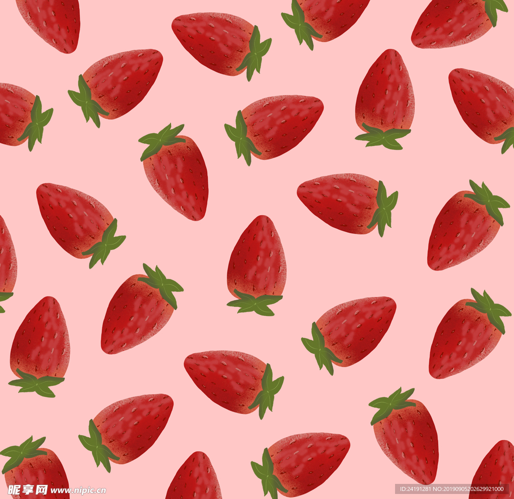 手绘清新草莓无缝背景图案