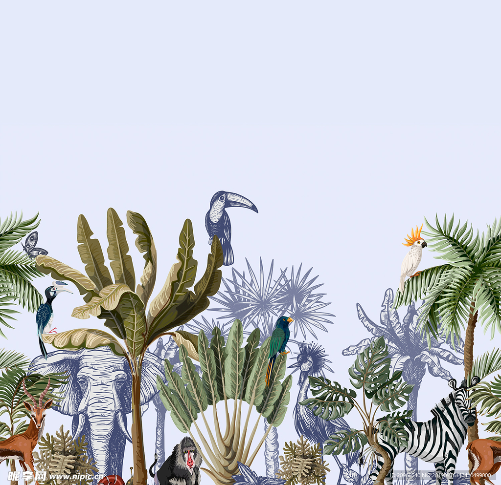 手绘动物植物矢量素材