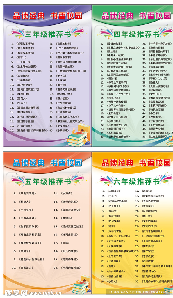 小学3-6年级推荐书目展板