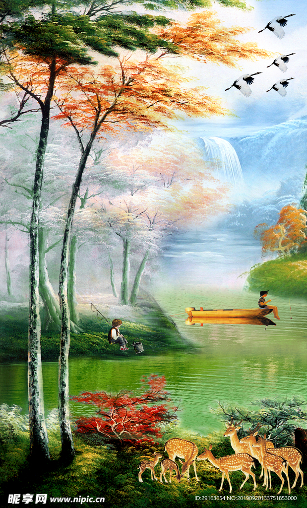 玄关油画山水风景