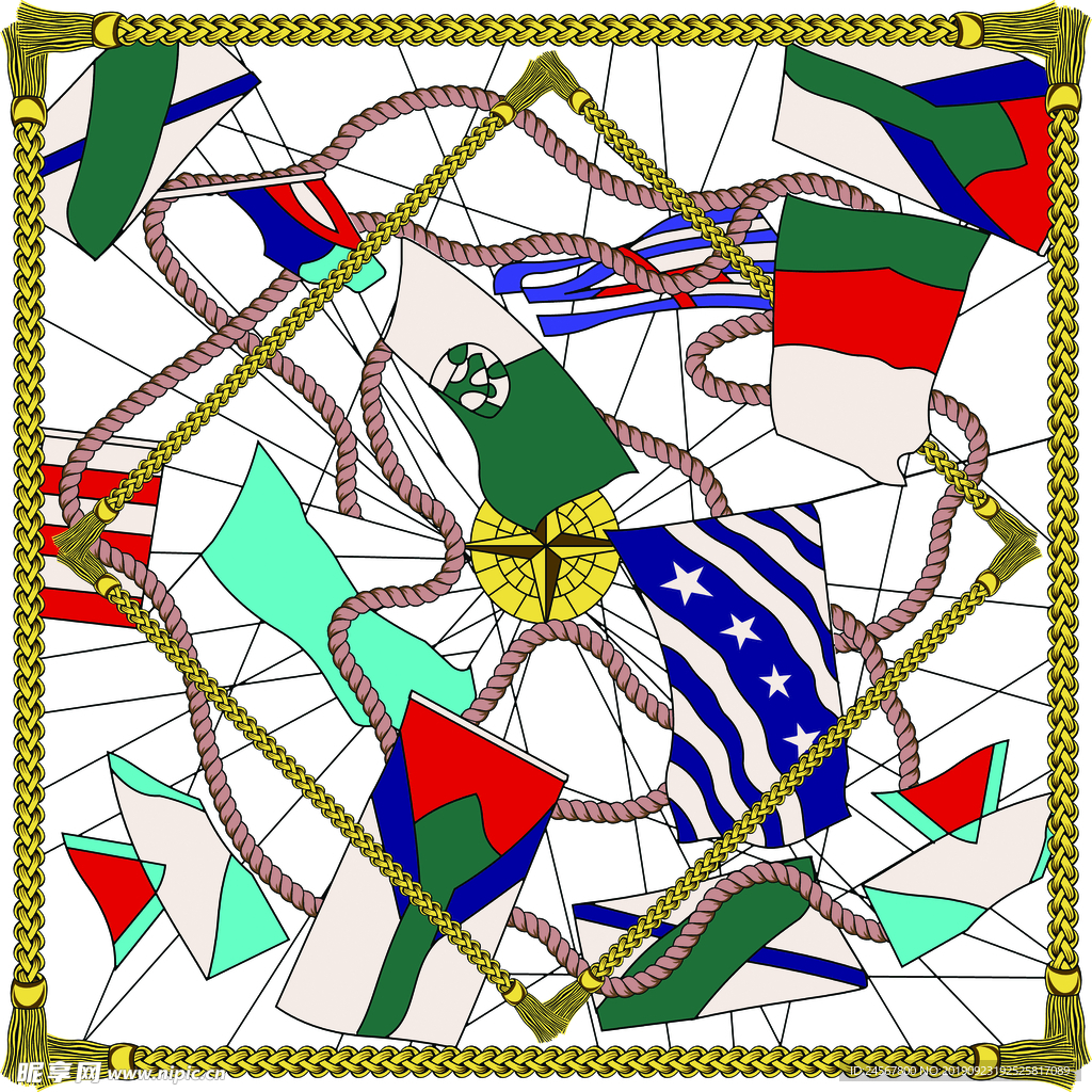 数码印花 方巾 链条 丝巾