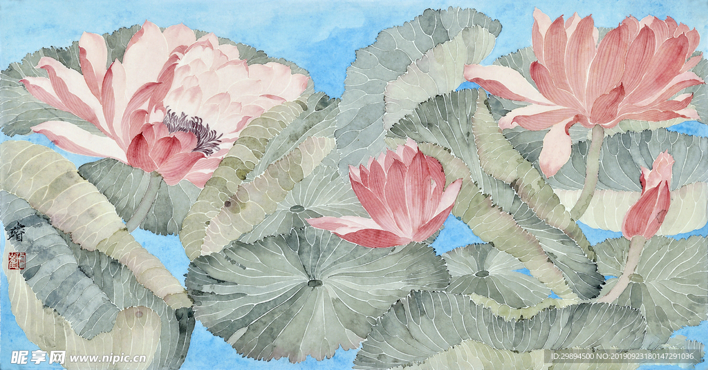 中堂装饰画荷花无框画玄关