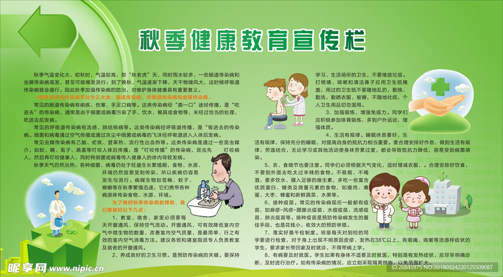 绿色背景秋季健康教育宣传栏