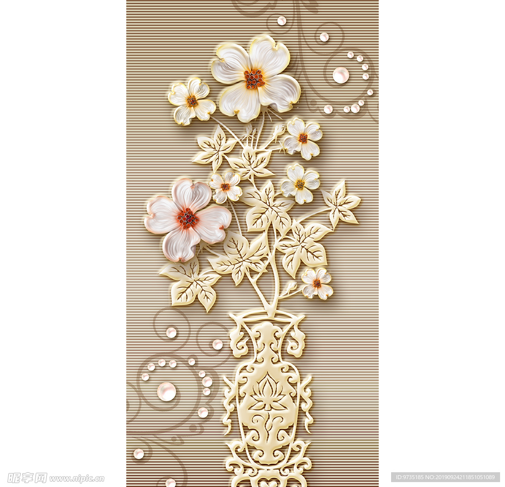 现代轻奢富贵平安花玄关背景墙画