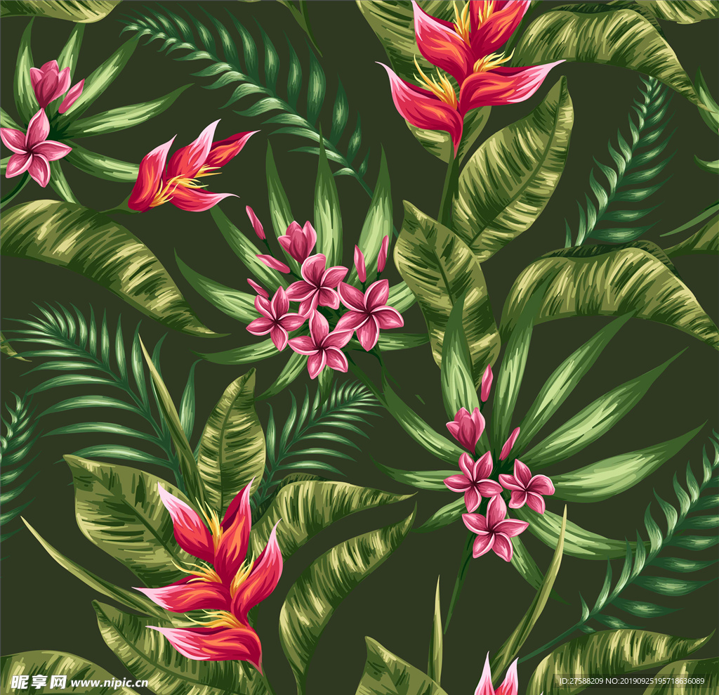 热带植物花型矢量循环素材