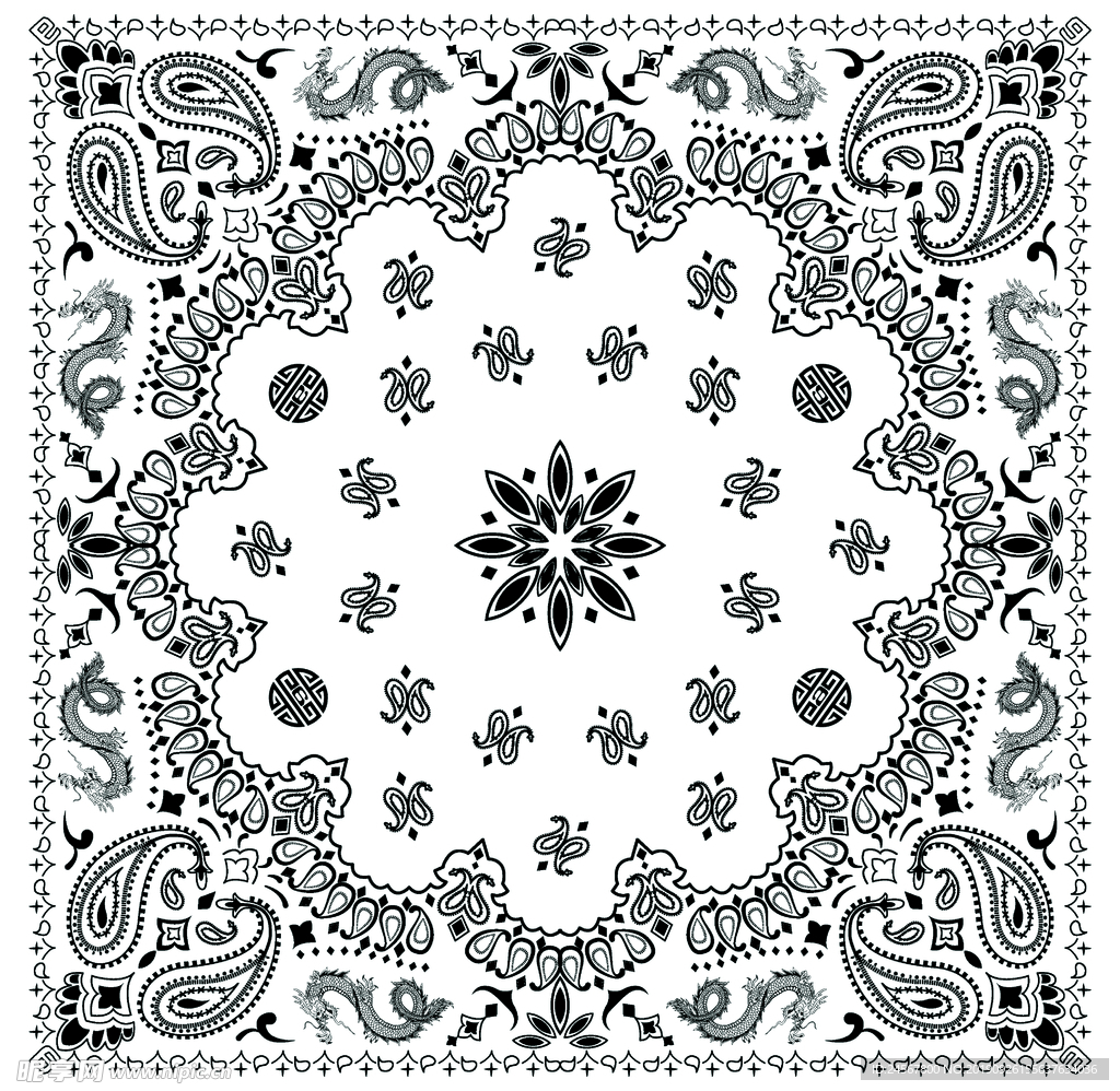 方巾 数码印花 大牌 腰果 龙