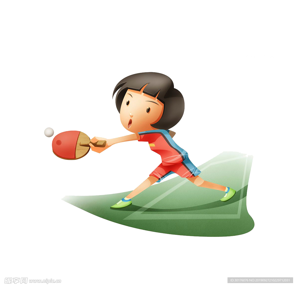 卡通女生打乒乓球