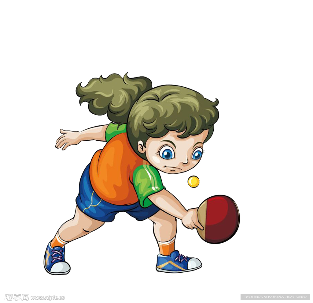 卡通女生打乒乓球