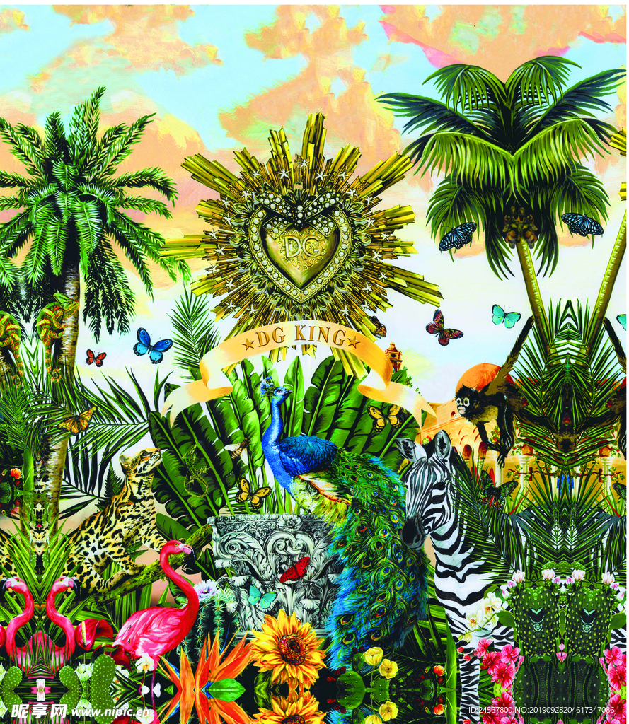 大牌 数码印花 斑马 椰树