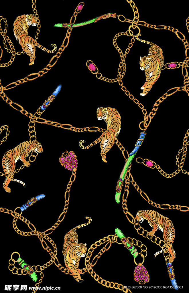 大牌 数码印花 虎  链条