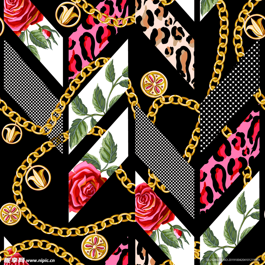 时尚大牌链条 豹纹拼接