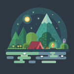 梦幻森林 插画夜景 卡通