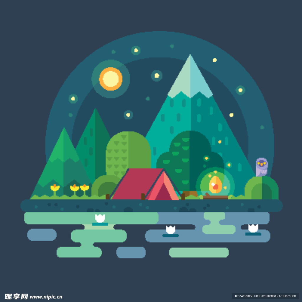 梦幻森林 插画夜景 卡通