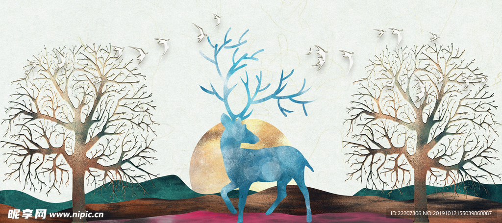 麋鹿装饰画