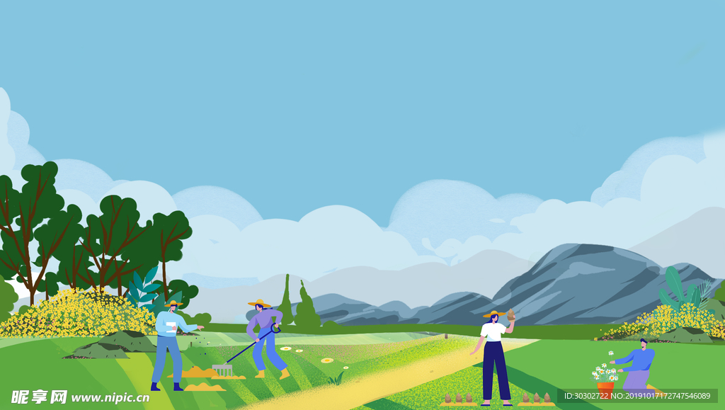 插画 种田插花竹笋