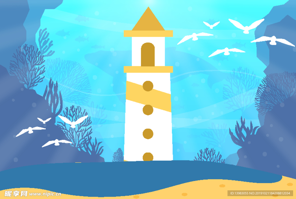 海底鲸剪影灯塔