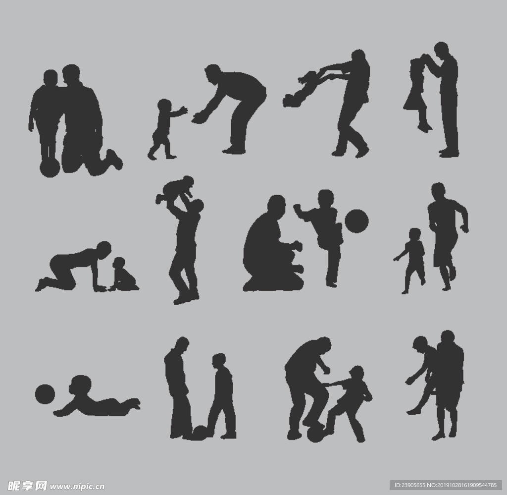 矢量家庭亲子亲情人物剪影