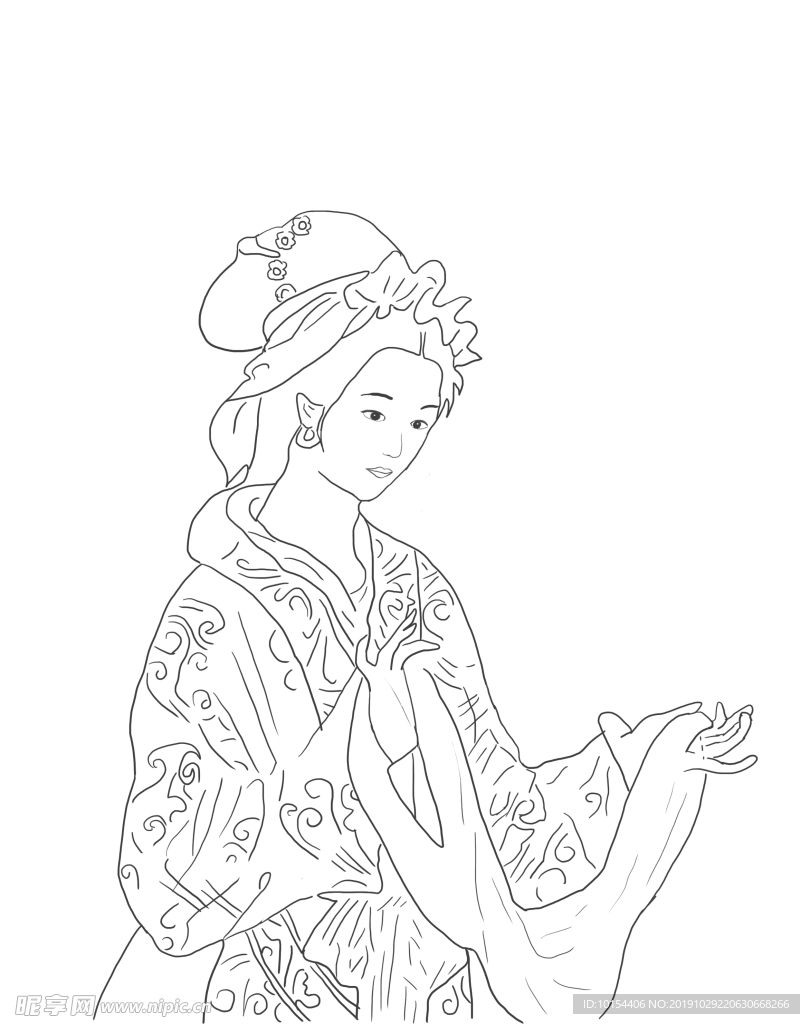 古代美女图白描