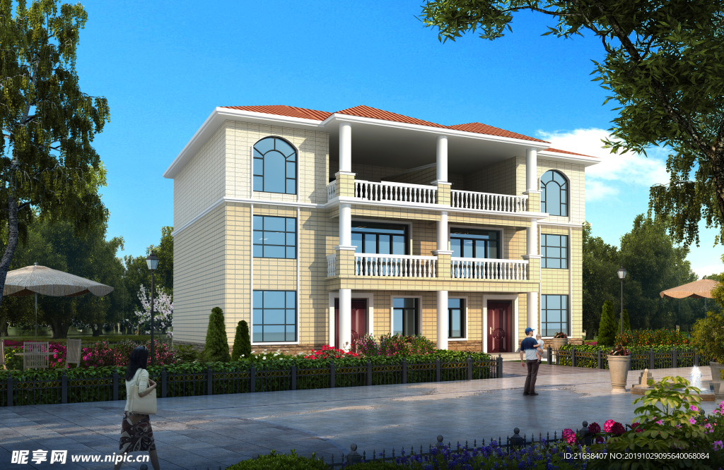 三层双拼别墅效果图 安置房效果