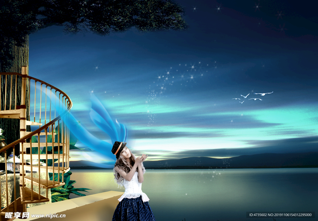 蓝色 夜景 高档 美女 分层