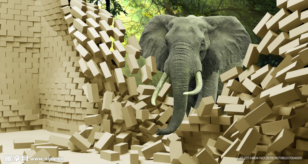 3D立体大象背景墙