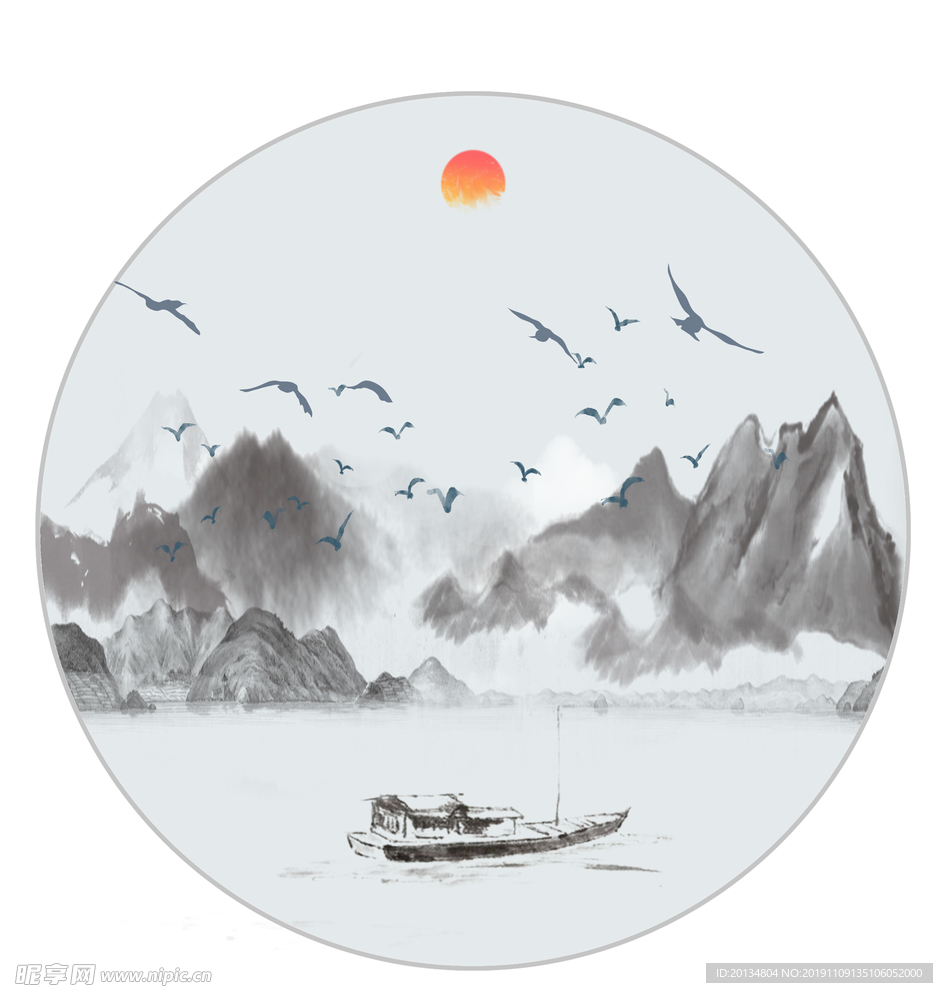 中国风水墨山水设计无框画