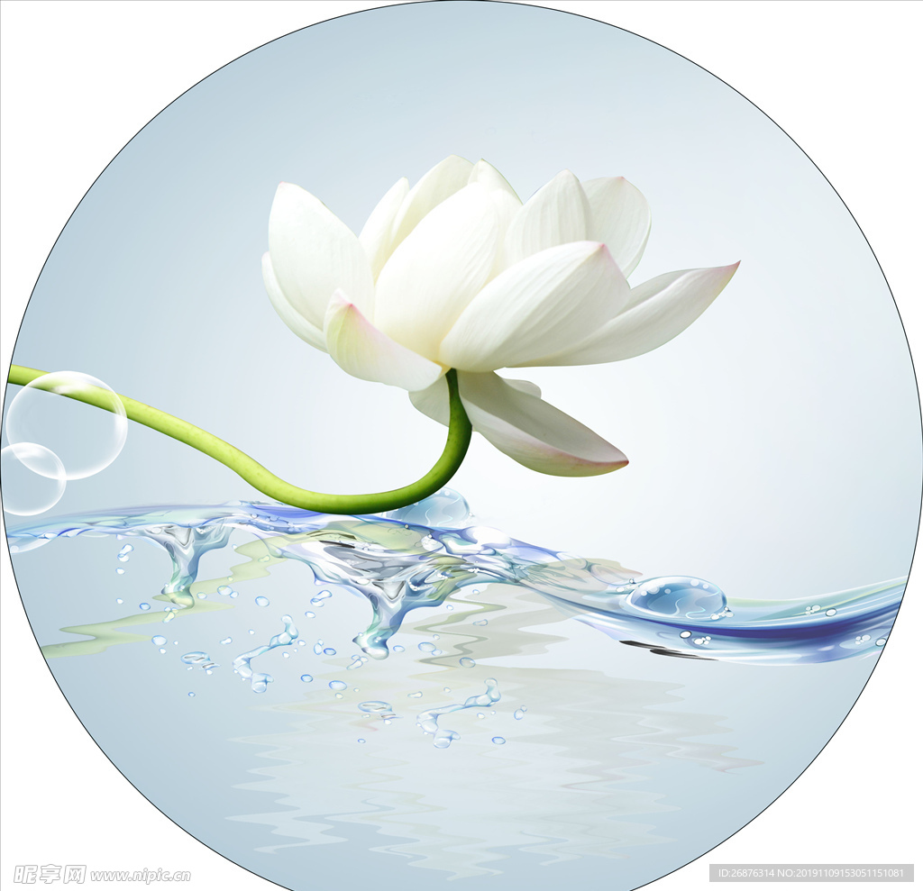 现代简约荷花圆框装饰画