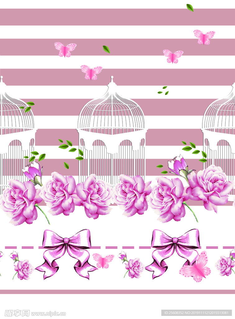 手绘花 玫瑰花 鸟笼