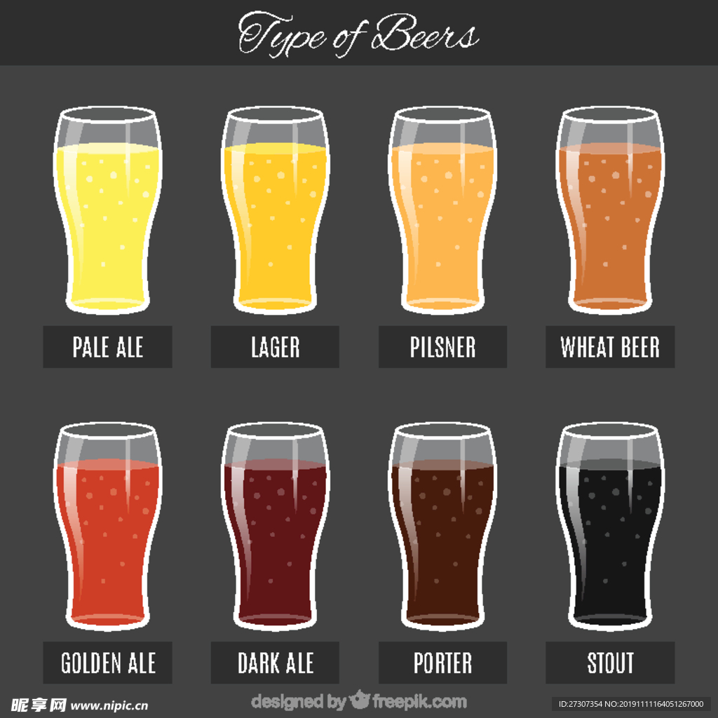 五颜六色的啤酒及其名称：